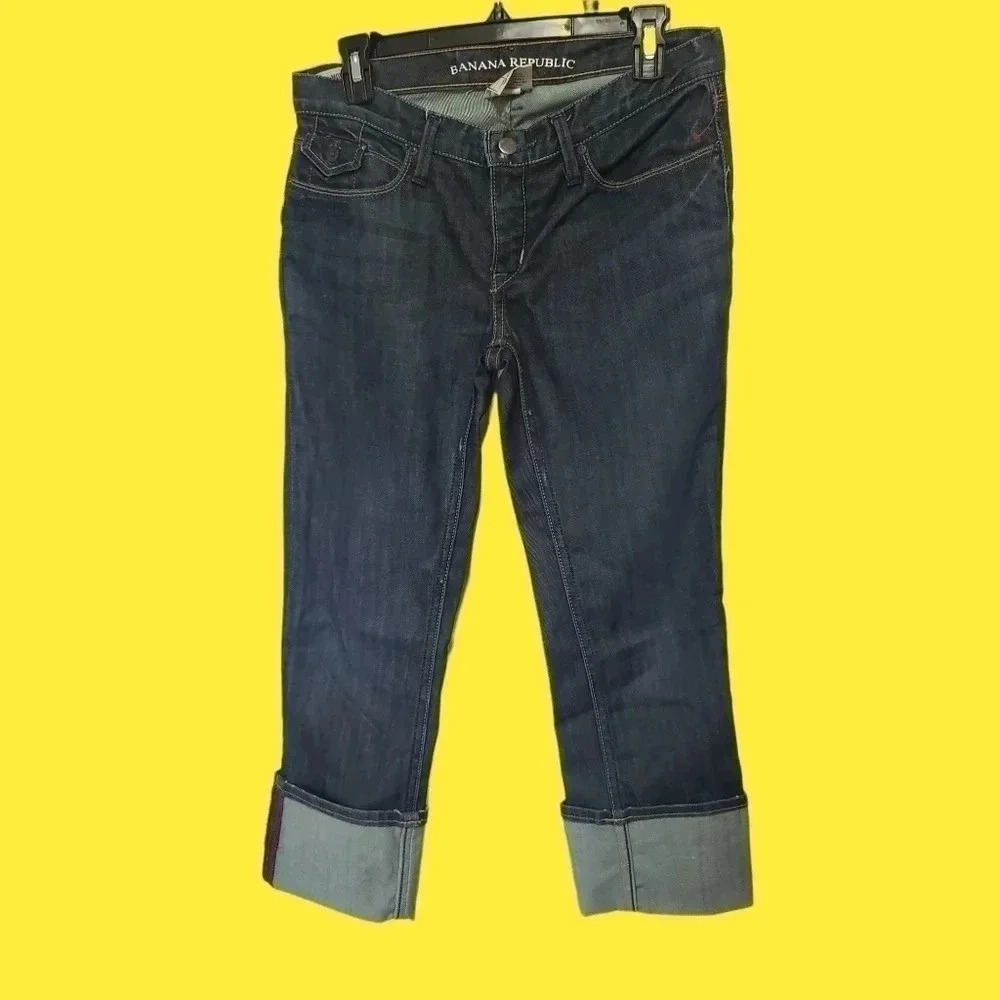 Banana Republic Jeans Womens Size 4  Wash Cuffed Cropped Capri Denim Blue